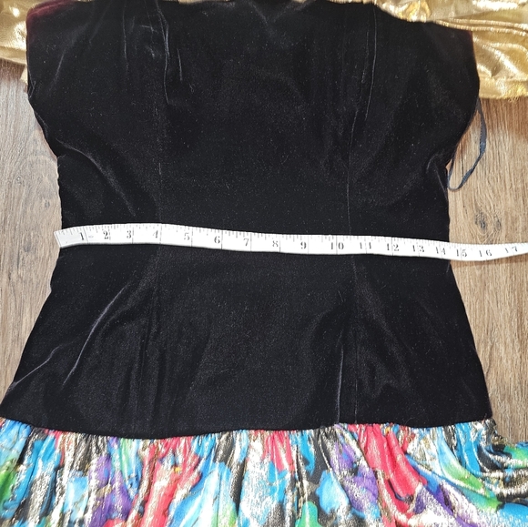 Vintage Morton Myles Saks Velvet Gold Bow Metallic Floral Cocktail Dress Sz S - Picture 12 of 15